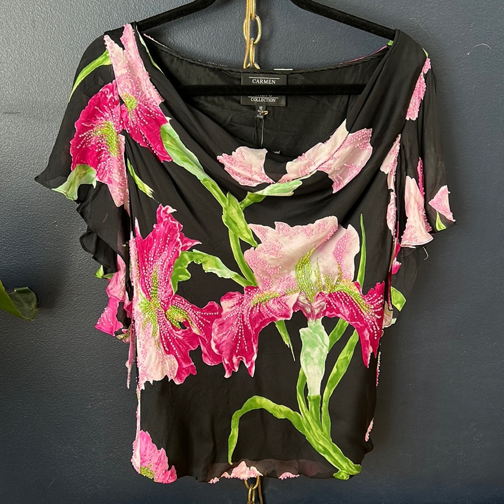 NWT Carmen Marc Valvo beaded floral top